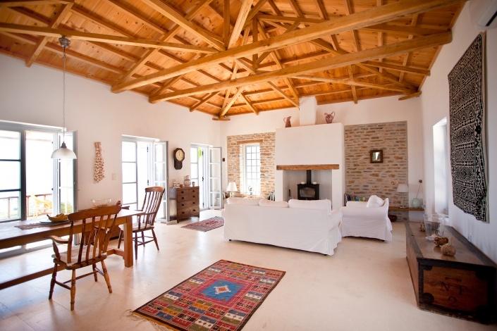 Private pool villa, Living room with tradional Skopeliti roof, Image 2